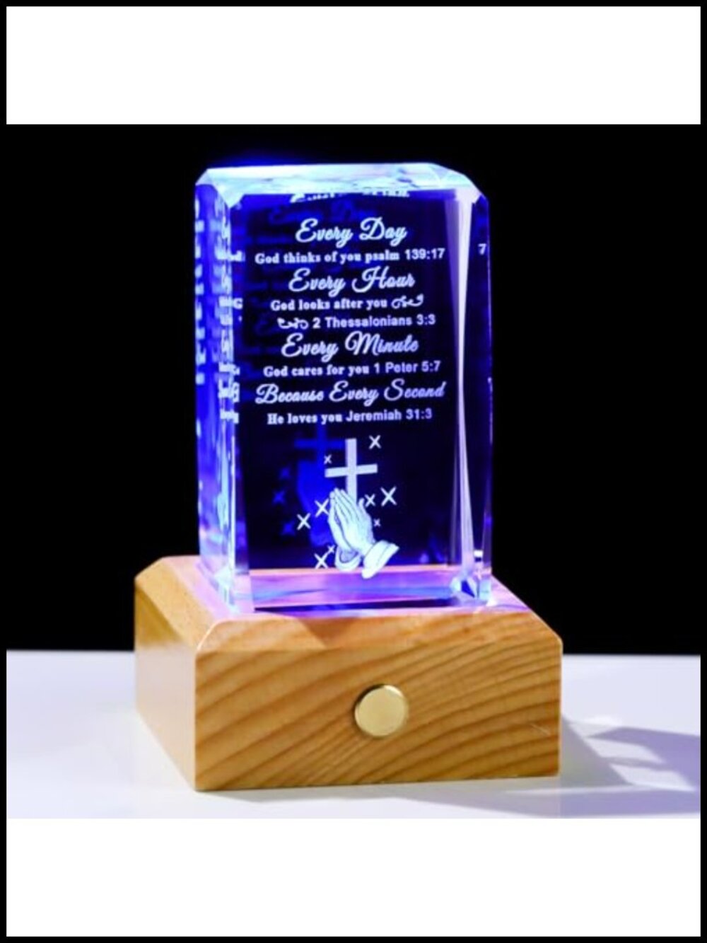 K9 Crystal Night Light Christian Gifts Praying Hands Bible Verses Decor